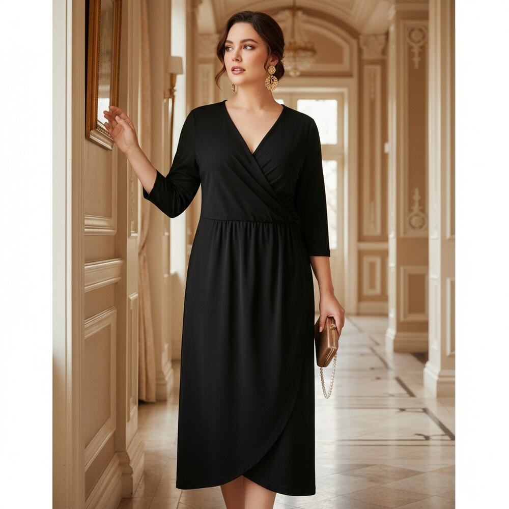 Donna Karan Black Wrap‑Style Dress • Size 12 • NWT • Zip Closure • Below Knee